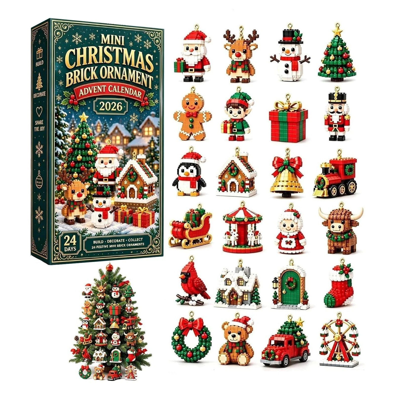 Mini Christmas Brick Ornament Advent Calendar 2026 Building Blocks Countdown Gif