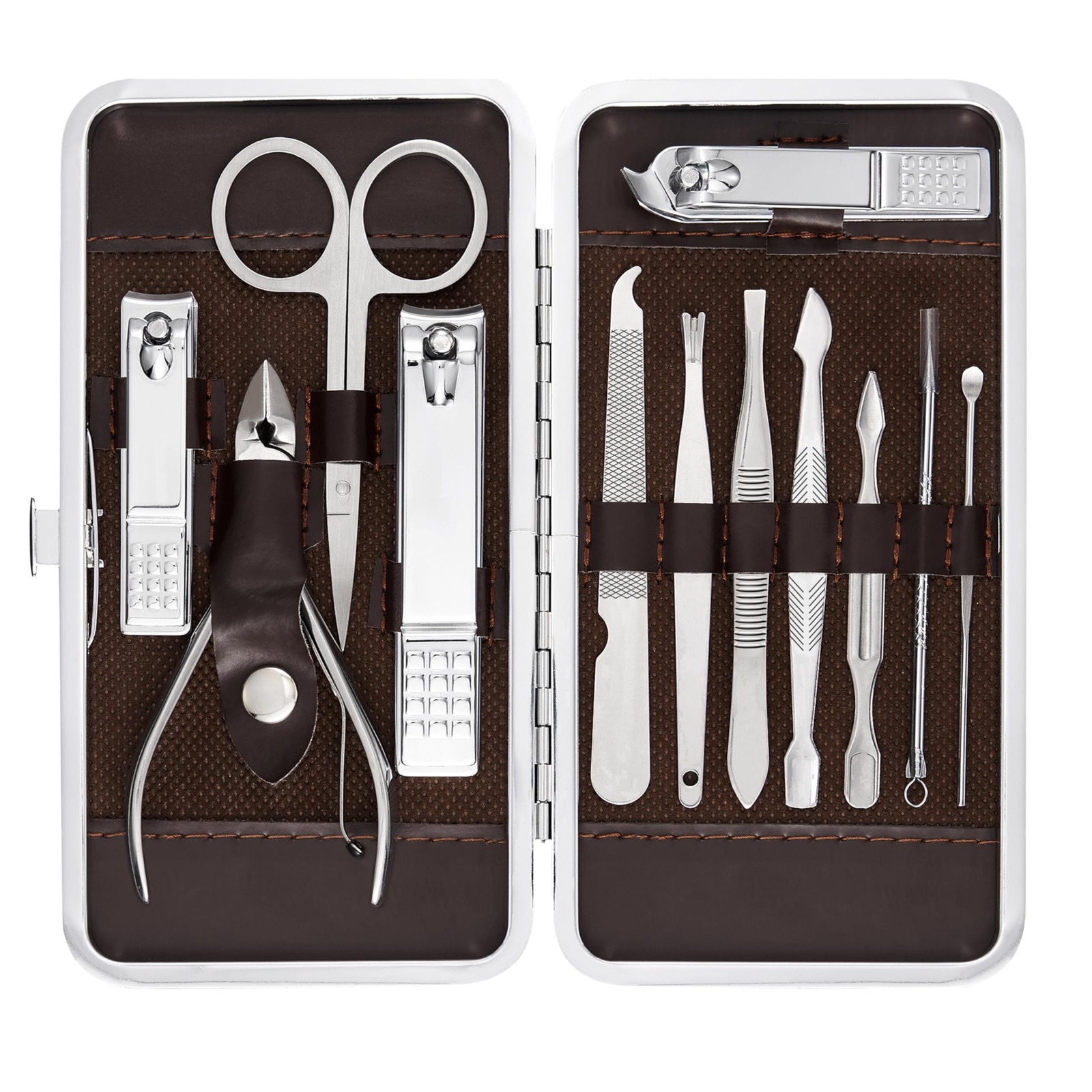 Professional Manicure and Pedicure Kit, 12-Piece 12 Piece Set, Brown12pcs