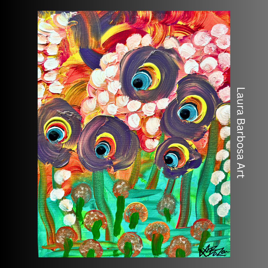 Mushroom Painting Surreal Eye Modern Flower Abstract Canvas 11x14 Laura Barbosa