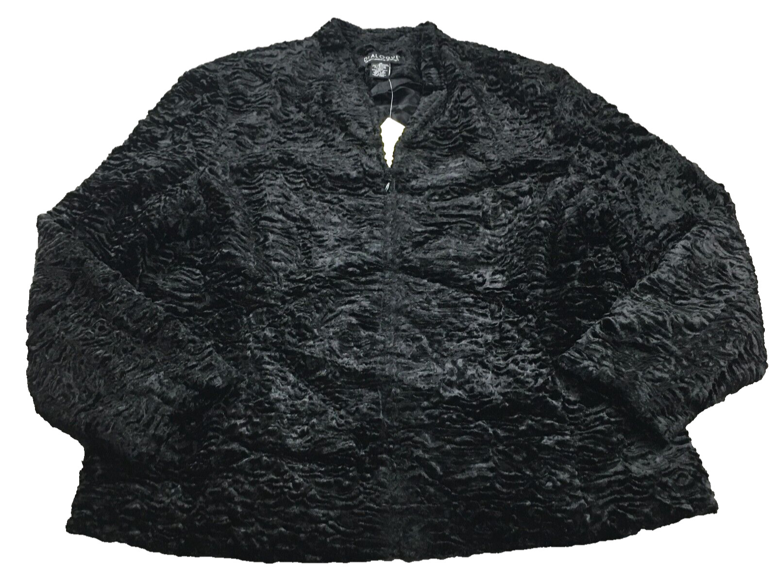 Dialogue Womens Jacket Size 16 Black Faux Lamb Fur Full Zip Lined Pockets NWT