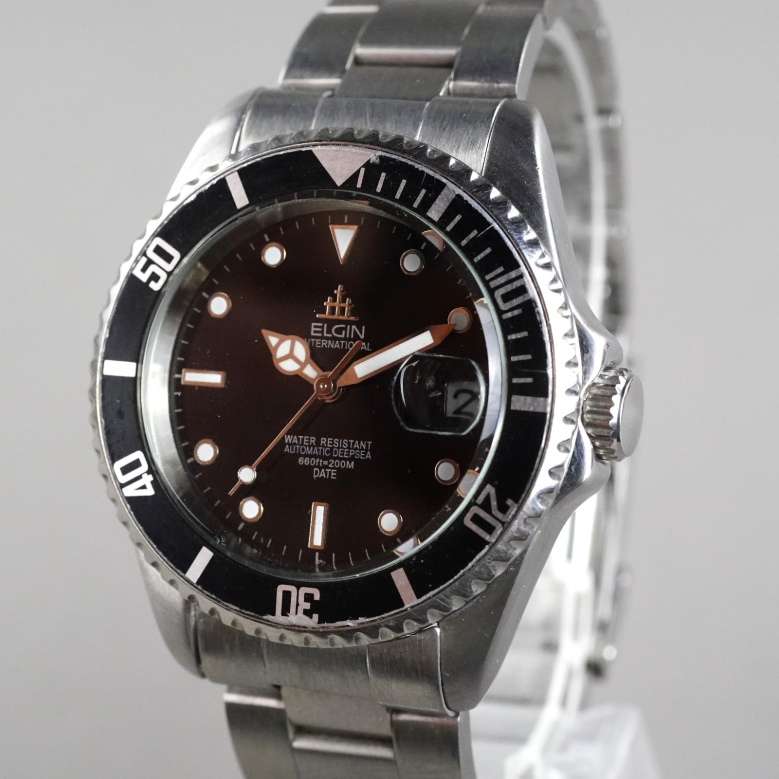 Elgin Automatic Diver Vintage 200m FK-531-E Men\'s Wristwatch 40mm Silver