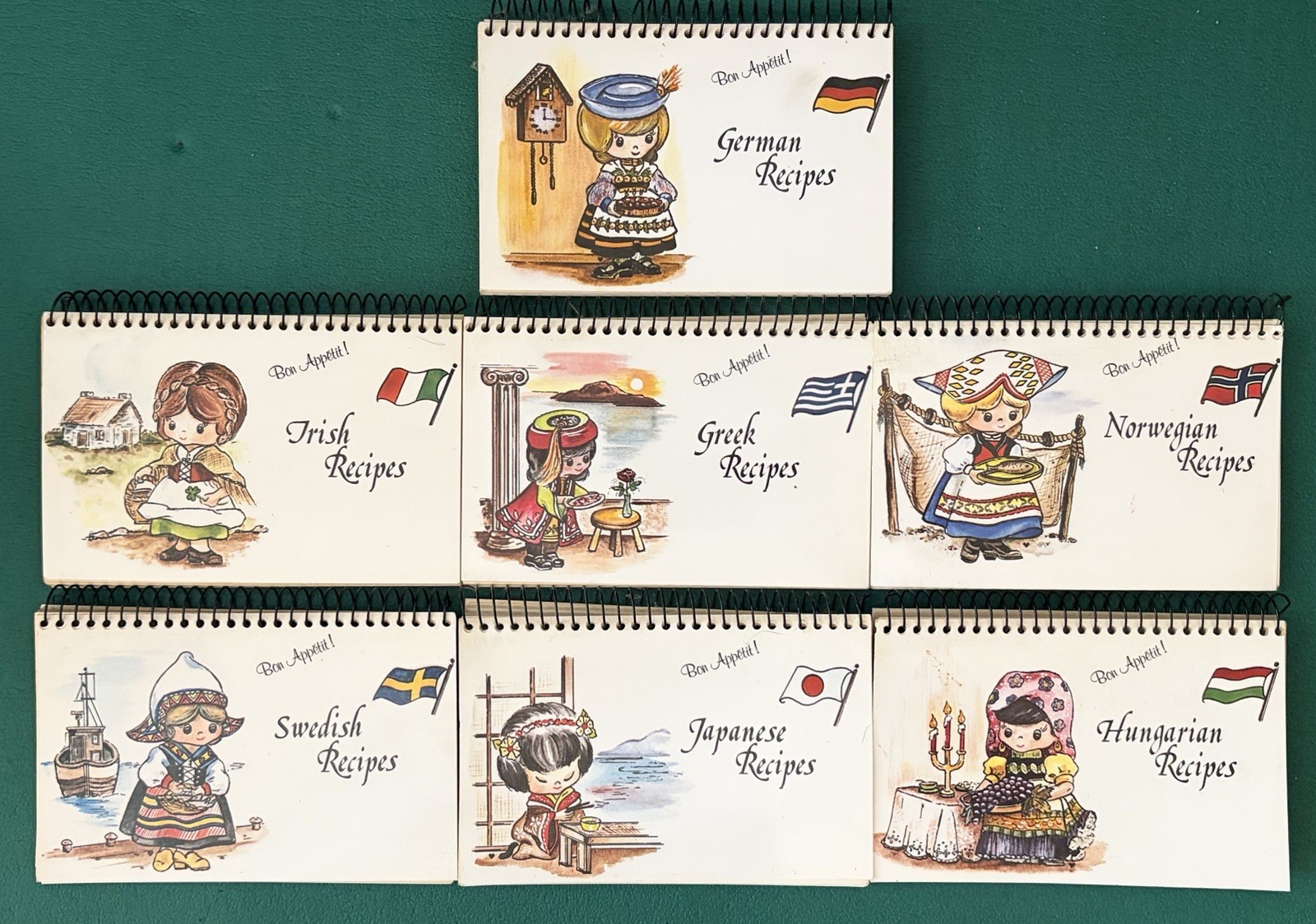 Bon Appetit Cultural Recipe Cookbooks Spiral Bound German, Irish, Greek, Swedish