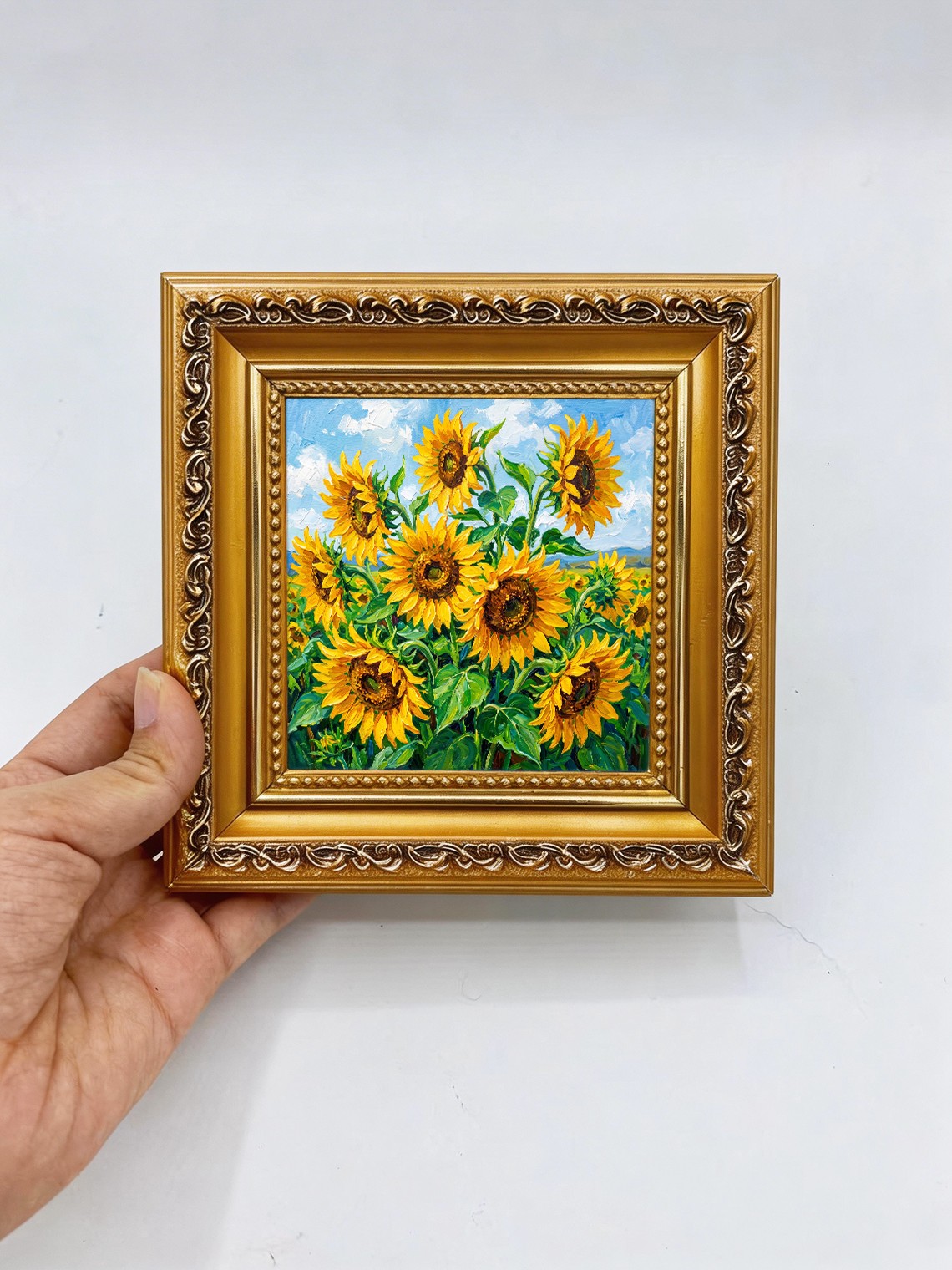 Bright Sunflower Field Summer Floral Custom Original Oil Painting from photo