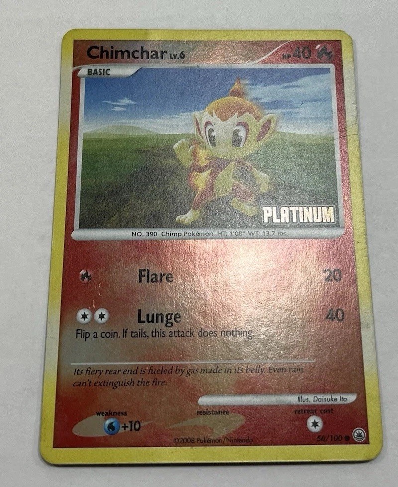 Chimchar 56/100 Reverse Holo Vintage Platinum Stamped Pokemon Card