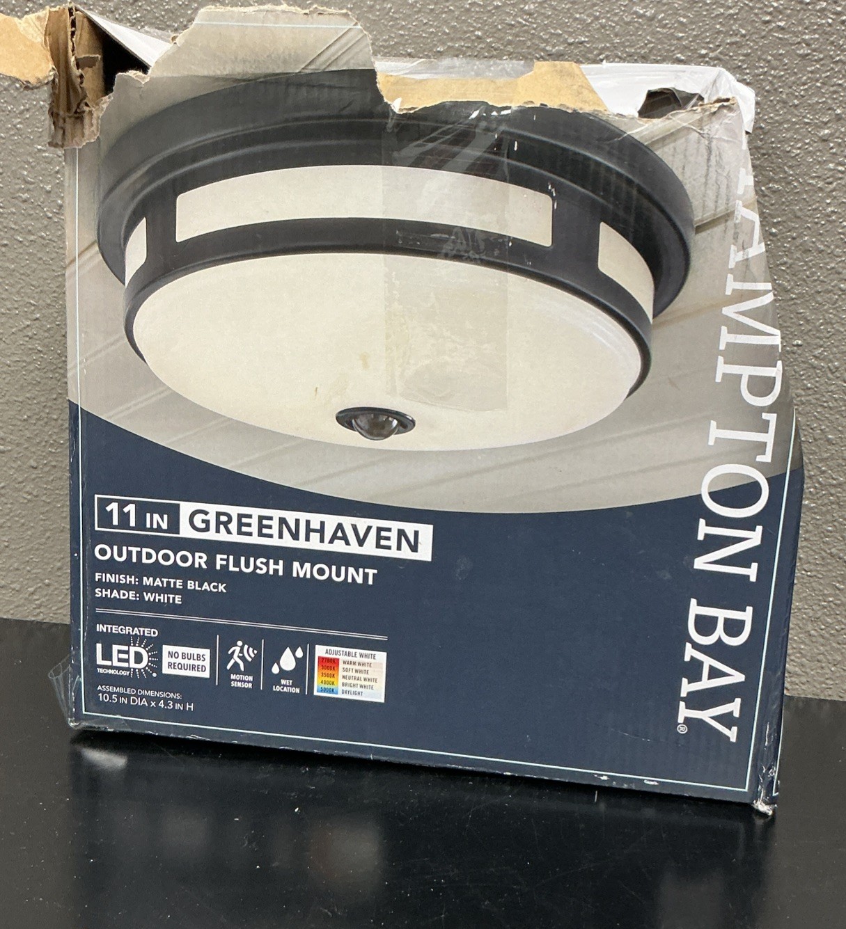 Hampton Bay 11” Black Outdoor Motion Sensing LED Ceiling Light Round