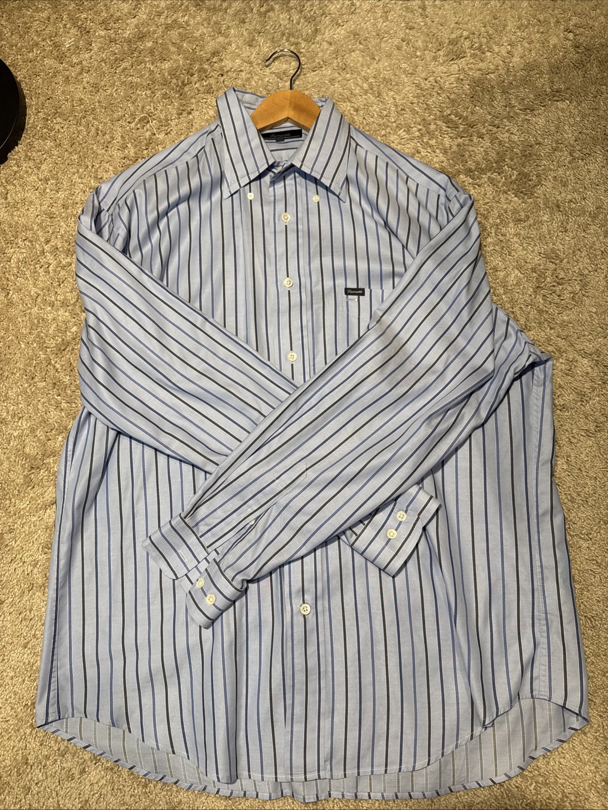 Faconnable Long Sleeve Button Down Blue With Multi Blue Stripes Men’s Large Faconnable Long Sleeve Button Down Blue With Multi Blue Stripes Men’s Large