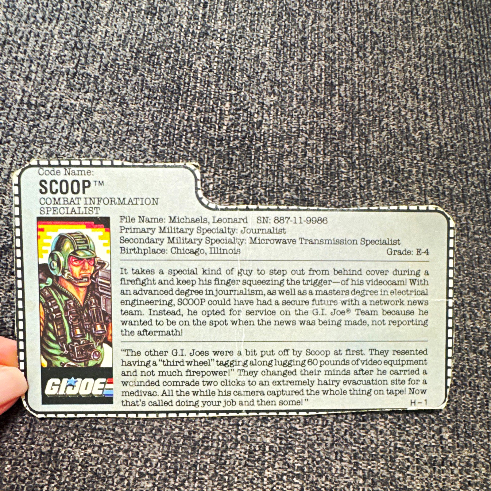 Hasbro G.I. Joe Scoop Code Name: SCOOP Card Back Only H-1 1986 English