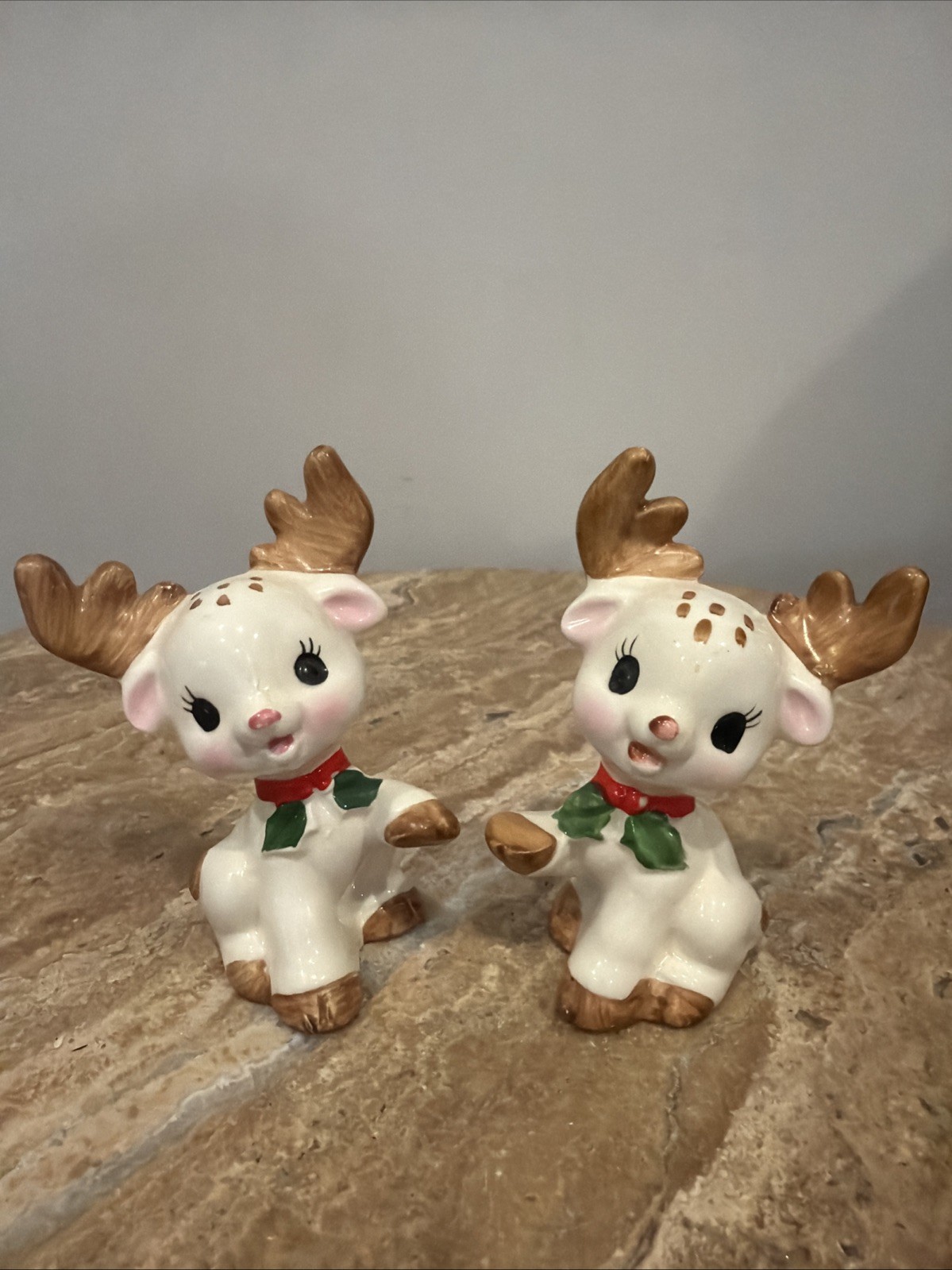 Adorable Vintage Lefton Christmas Reindeer Salt & Pepper Shakers #1669 Japan