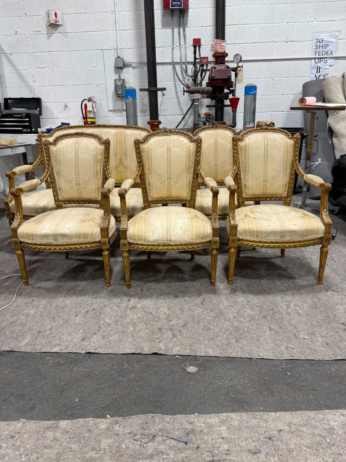 Antique French Louis XVI Style 5-Piece Salon Suite Sofa Settee with 4 Armchair