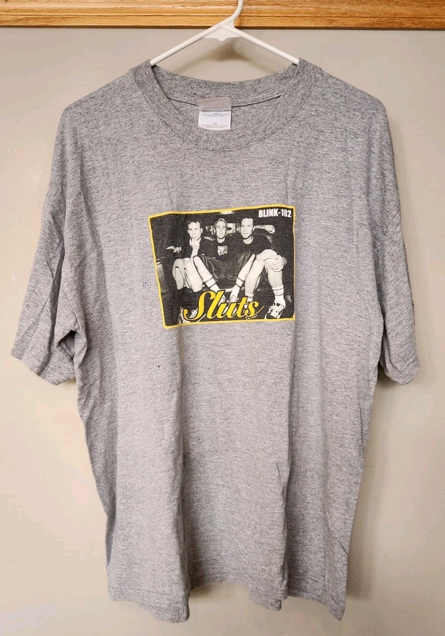Vintage Blink 182 90s Sluts T-Shirt Tee XL Gray Punk Band Tee Travis Barker Y2K Vintage Blink 182 90s Sluts T-Shirt Tee XL Gray Punk Band Tee Travis Barker Y2K