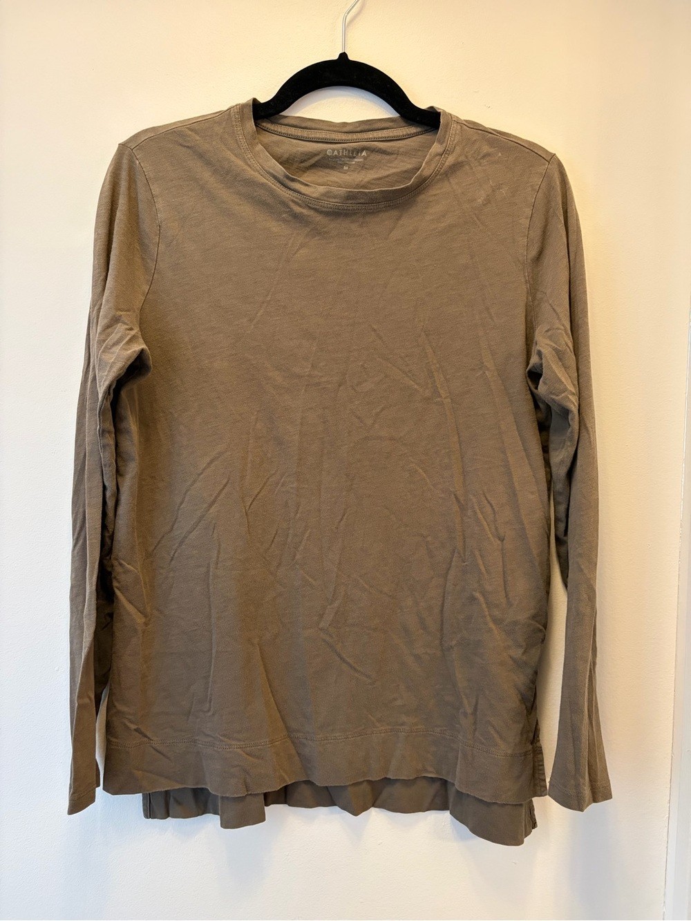 Athleta Taupe Mushroom Gray Long Sleeve Cotton Tee Side Slit Top Medium