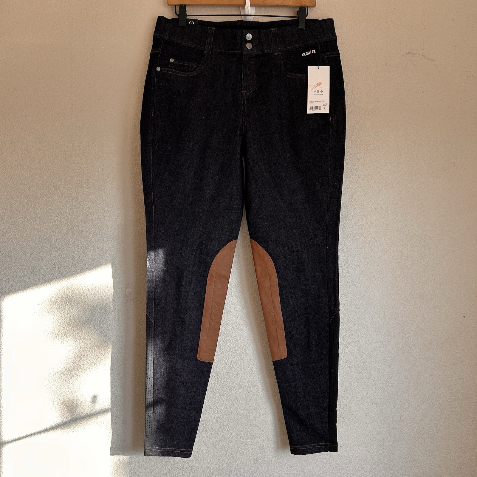 NWT Kerrits Stretch Denim Knee Patch Breech Equestrian Pants Jeans Women’s LARGE