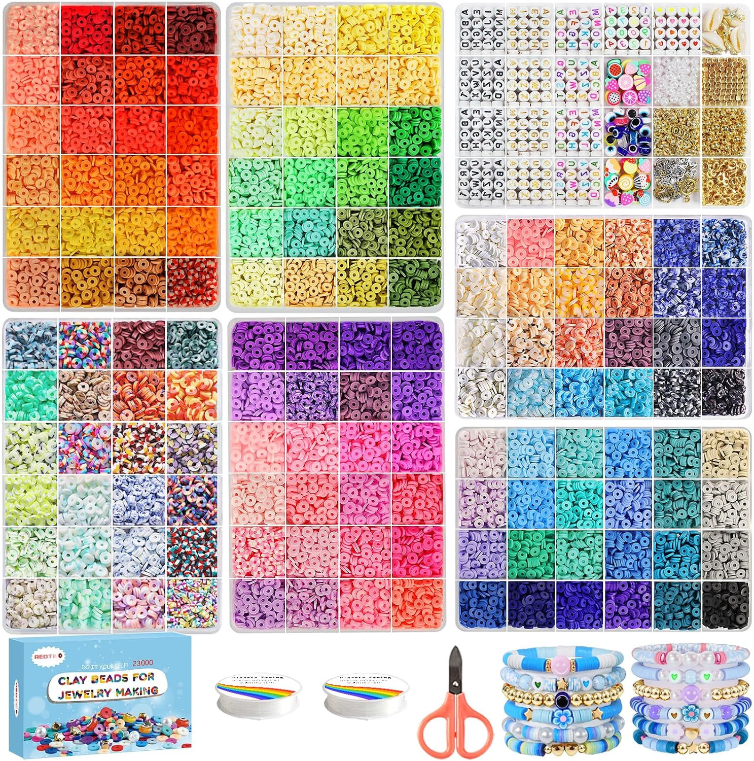 23000 Pcs Clay Beads Bracelet Making Kit 144 Colors 7 Boxes Flat Polymer