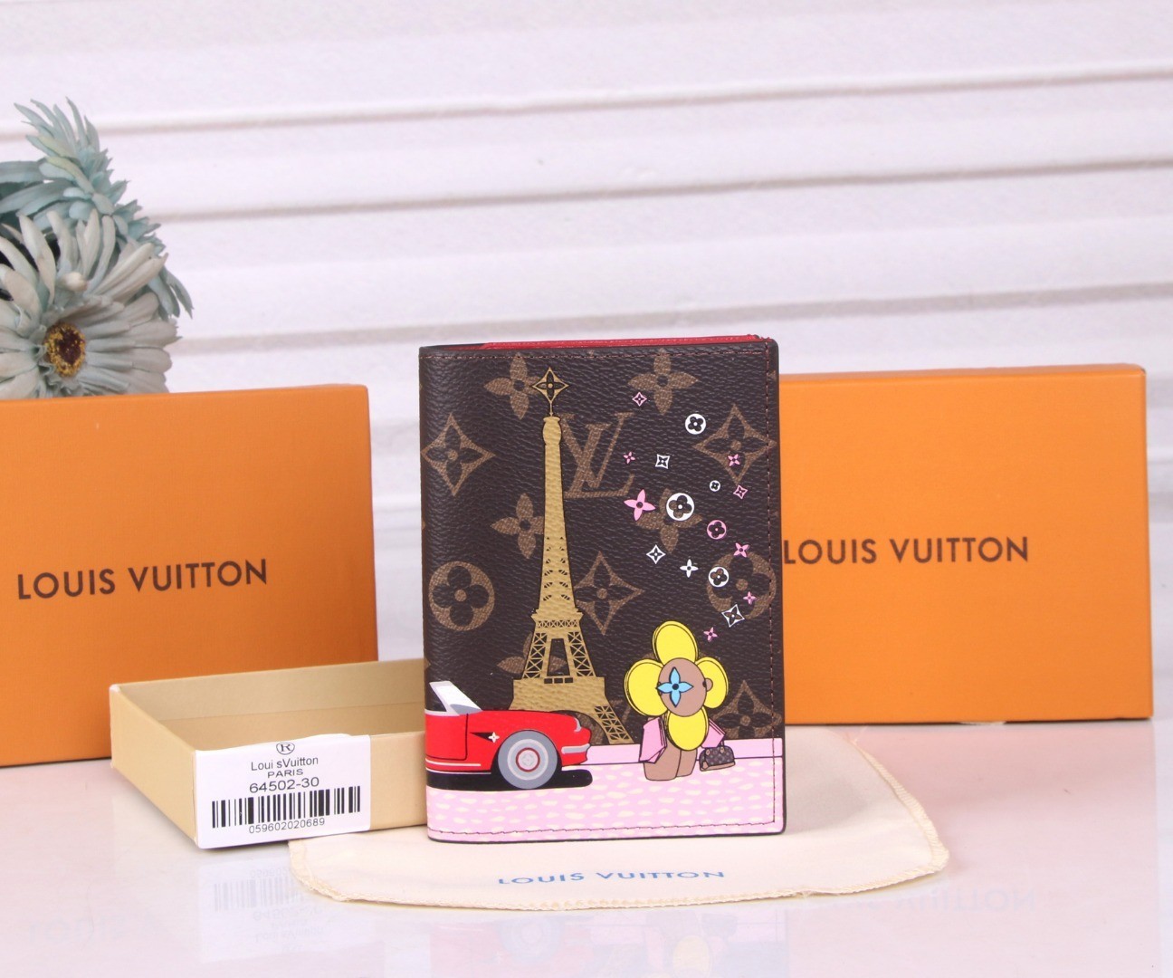 Louis Monogram Passport Holder Paris Graphic Red Interior Travel Wallet New Louis Monogram Passport Holder Paris Graphic Red Interior Travel Wallet New