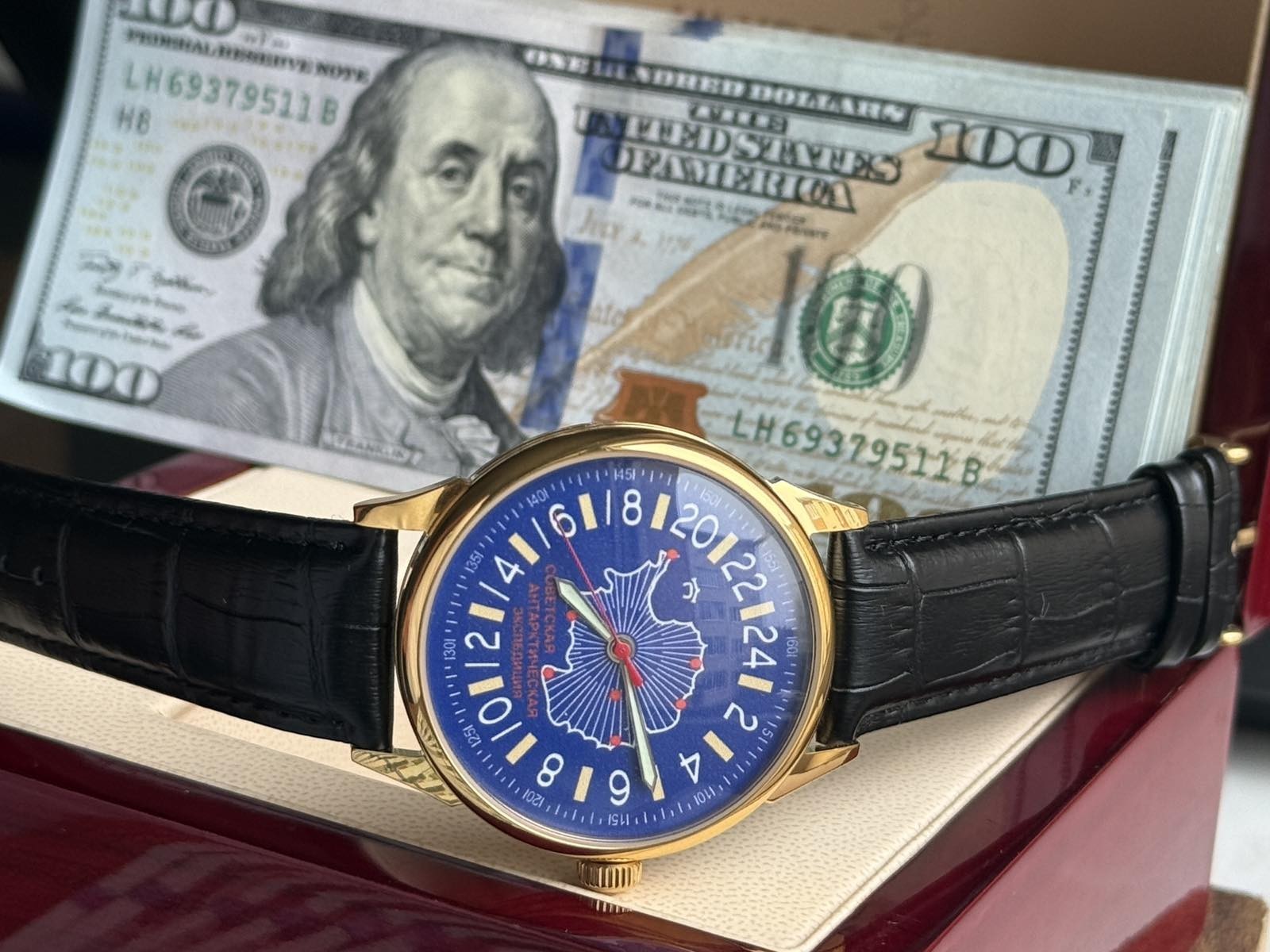 Watch 24h Mechanical Antarctica Russian Day Men's Soviet Rare USSR Raketa Blue