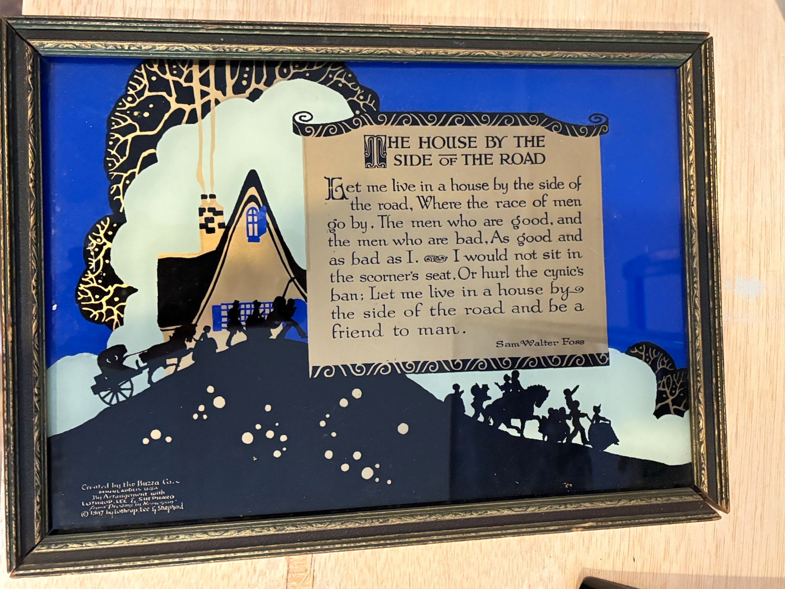 ANTIQUE 1897 BUZZA MOTTO FRAMED SILHOUETTE PICTURE \
