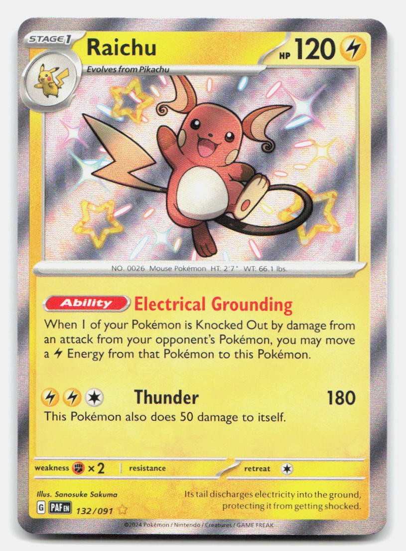 Raichu 132/091 Shiny Rare Paldean Fates Pokemon Holo NM