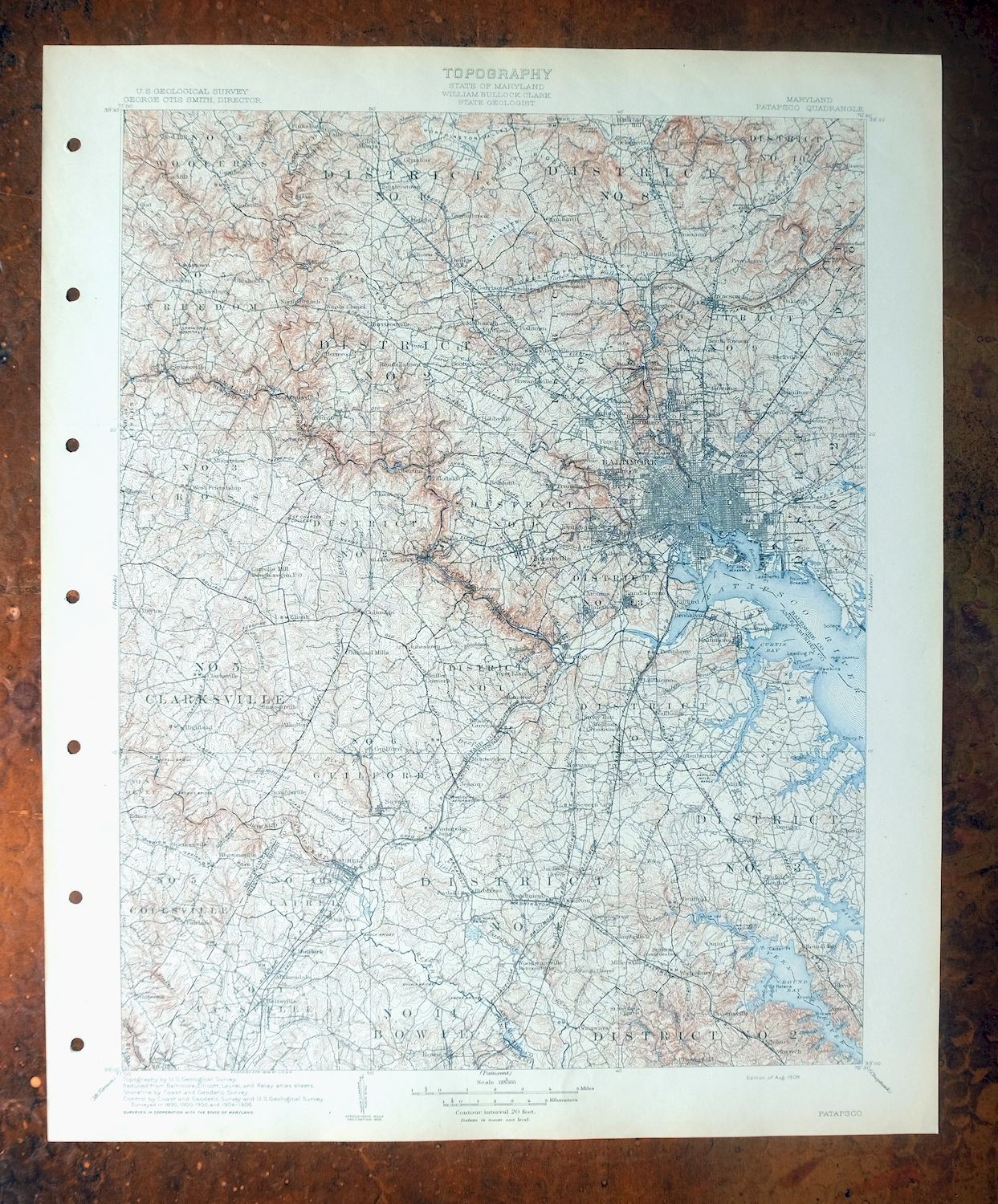 1908 Patapsco Baltimore Bowie Maryland Rare Antique USGS Topo Map Topographical