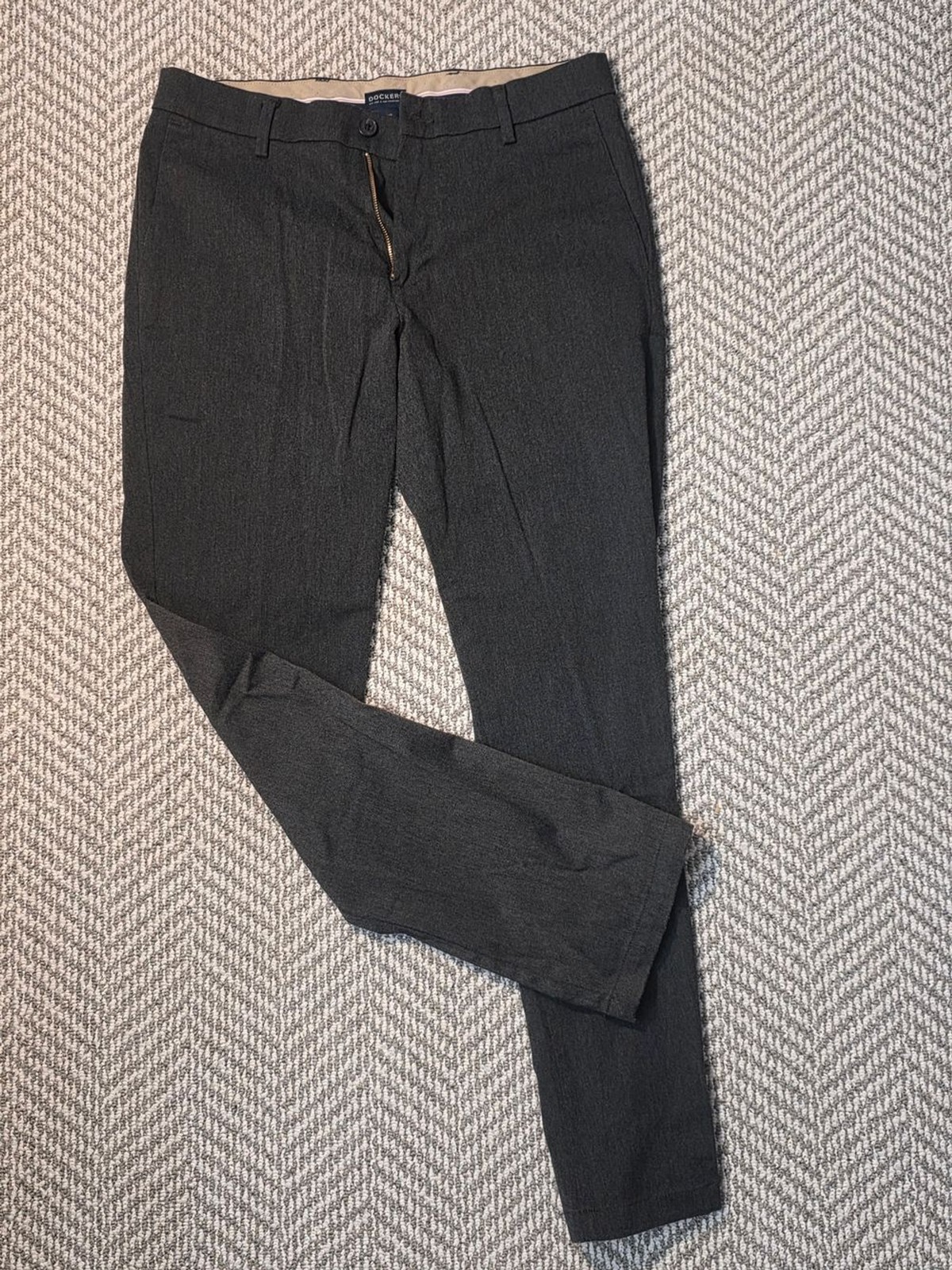 Dockers Mens Slim Fit Chino Pants Charcoal Gray Stretch Flat Front Trouser