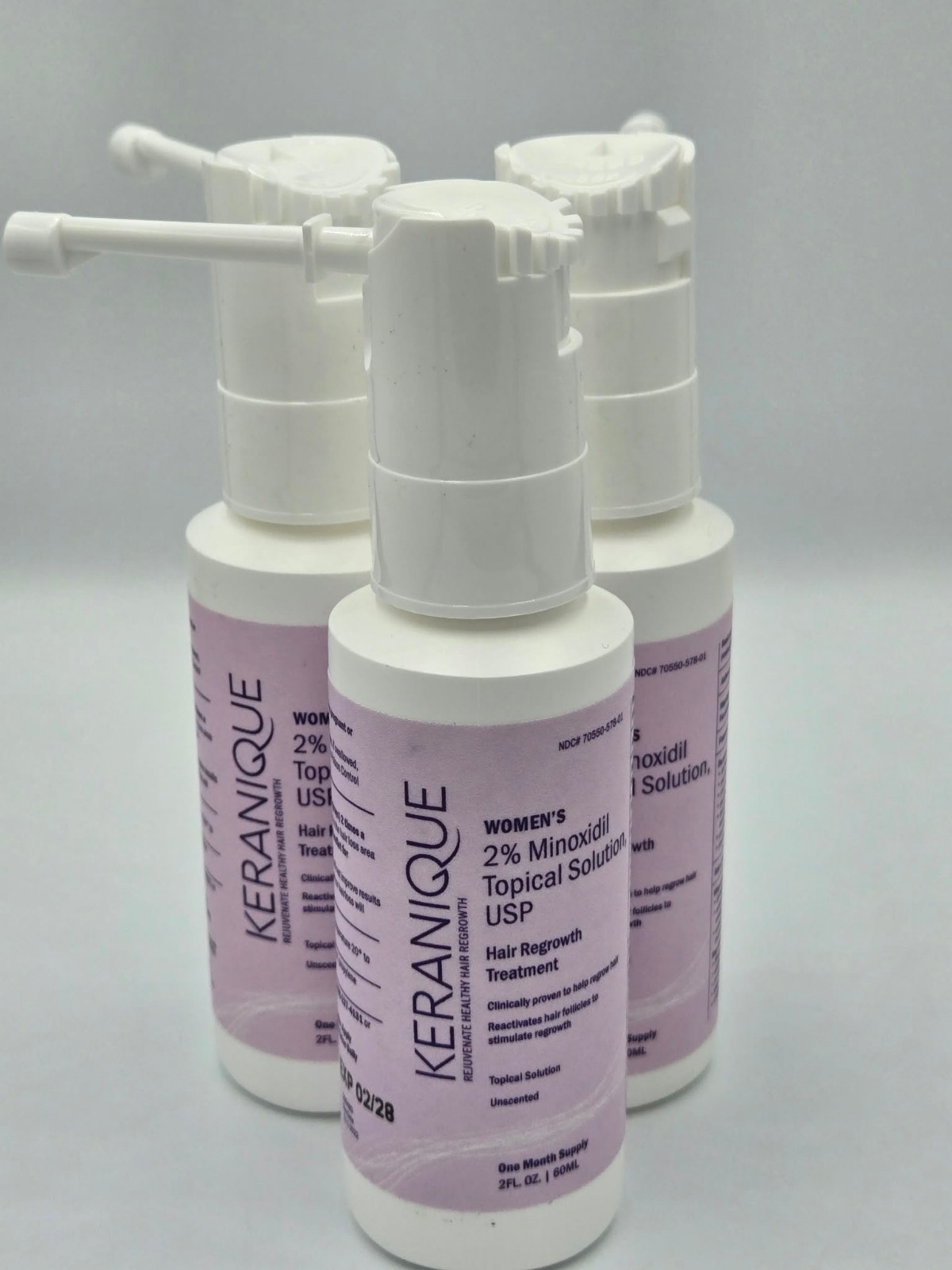 Lot of 3 Keranique 2% Minoxidil Hair Regrowth Topical Solution Out of Box New Lot of 3 Keranique 2% Minoxidil Hair Regrowth Topical Solution Out of Box New