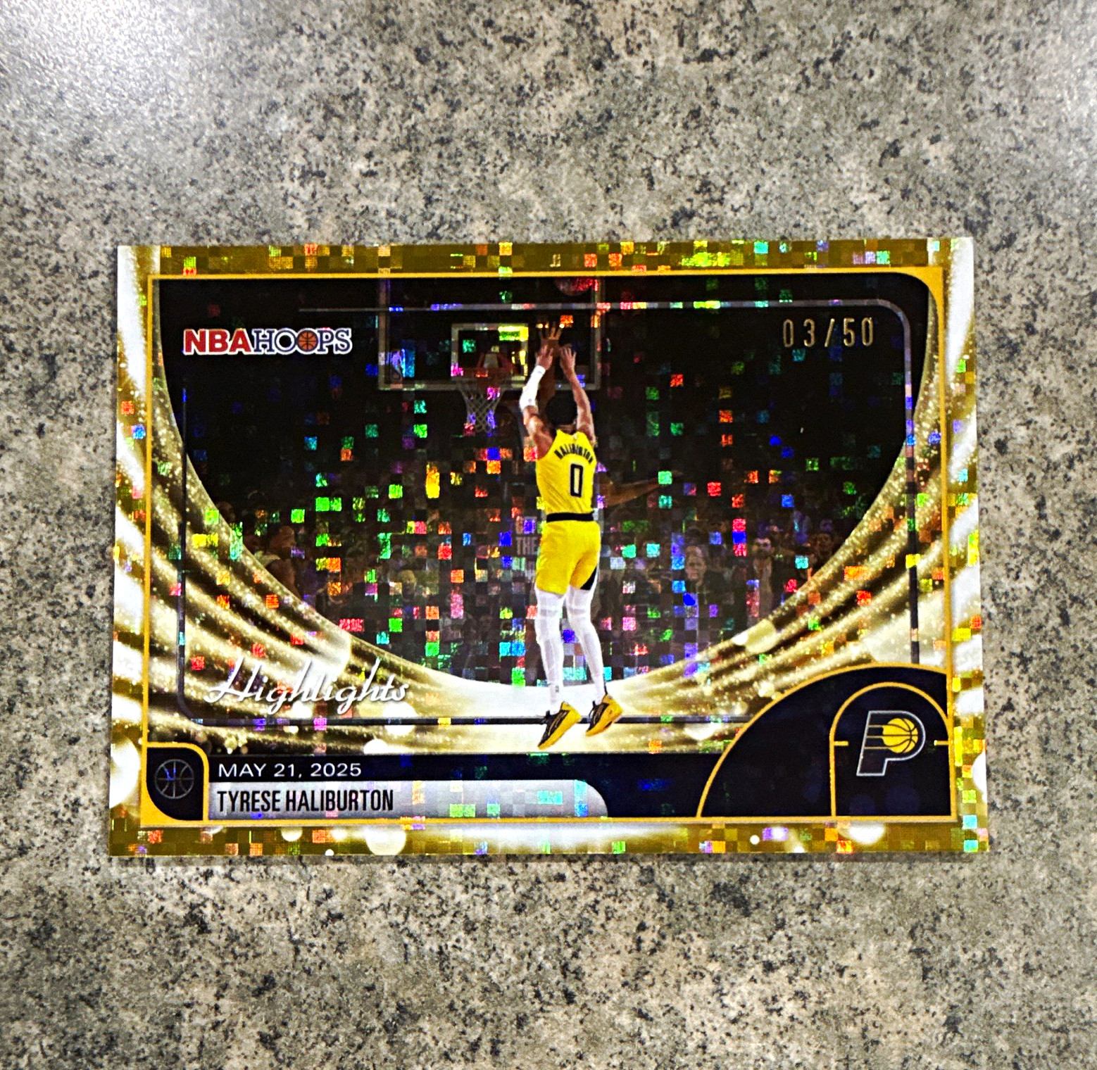 2025-26 Topps NBA Hoops Tyrese Haliburton Highlights Gold Pixel Burst 03/50 2025-26 Topps NBA Hoops Tyrese Haliburton Highlights Gold Pixel Burst 03/50