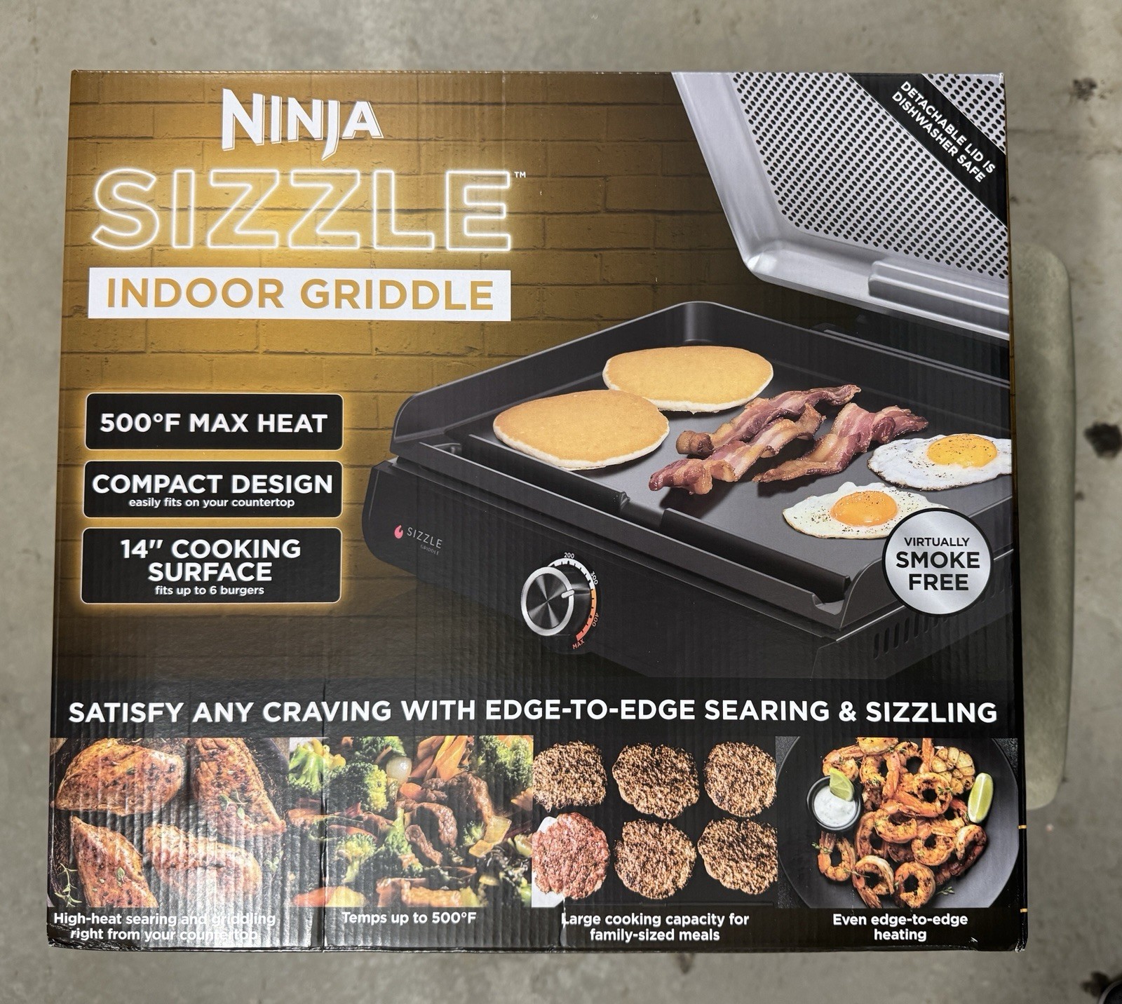 Ninja Sizzle GR101 Indoor Grill Griddle 14” Flat Top 500°F Virtually Smoke Free Ninja Sizzle GR101 Indoor Grill Griddle 14” Flat Top 500°F Virtually Smoke Free