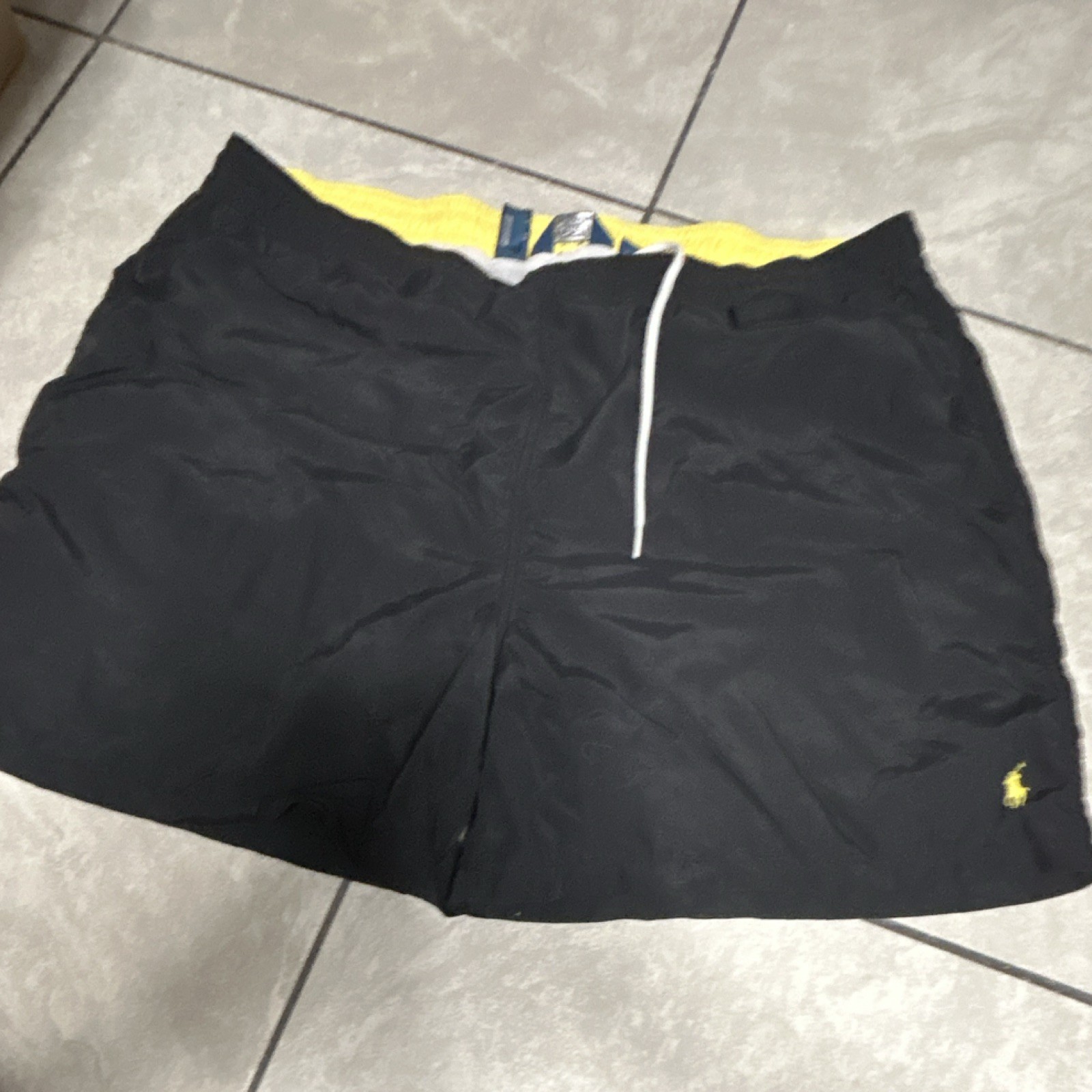 Polo Ralph Lauren Men\'s Black Yellow Solid Swim Shorts 3XB Drawstring Mesh Lined Polo Ralph Lauren Men\'s Black Yellow Solid Swim Shorts 3XB Drawstring Mesh Lined