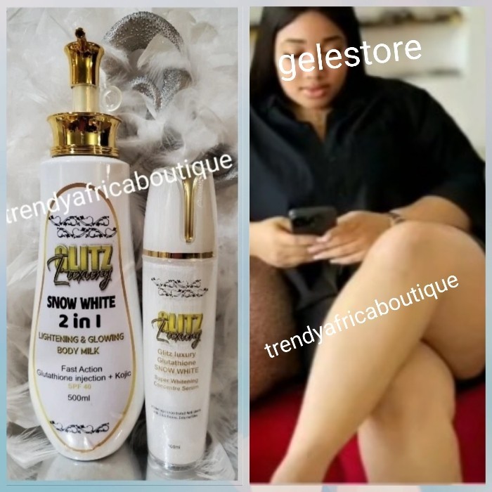 IMPROVED 2pcs Glitzluxury SNOW WHITE Body Lotion👌🔥 & Glowing Serum  Spf 40 