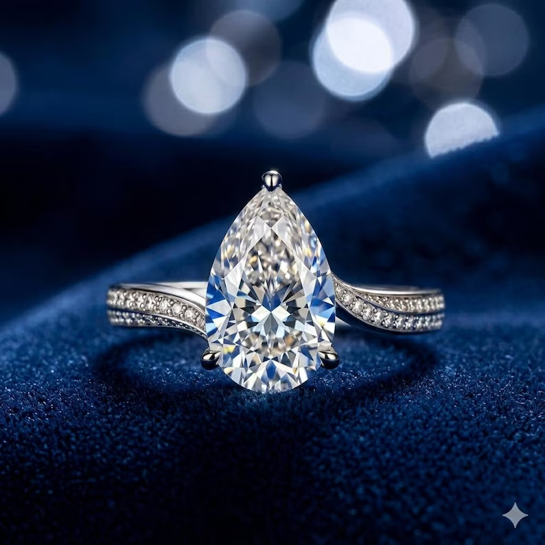 5.50Ct Pear Cut Lab Grown Diamond Wedding & Engagement Ring Solid 14K White Gold