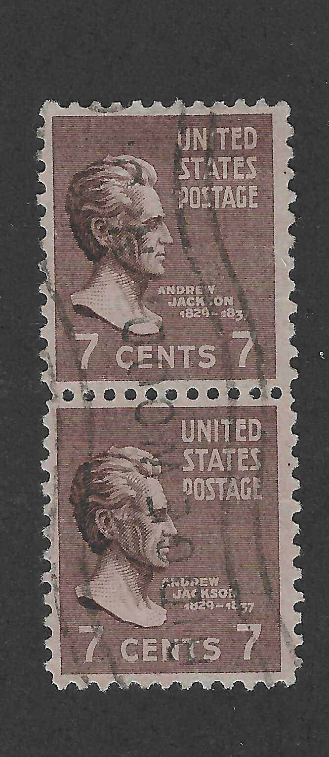 Used US Scott 812, 7 cents sepia, Jackson, 1938 Pair XF, N.J. Used US Scott 812, 7 cents sepia, Jackson, 1938 Pair XF, N.J.