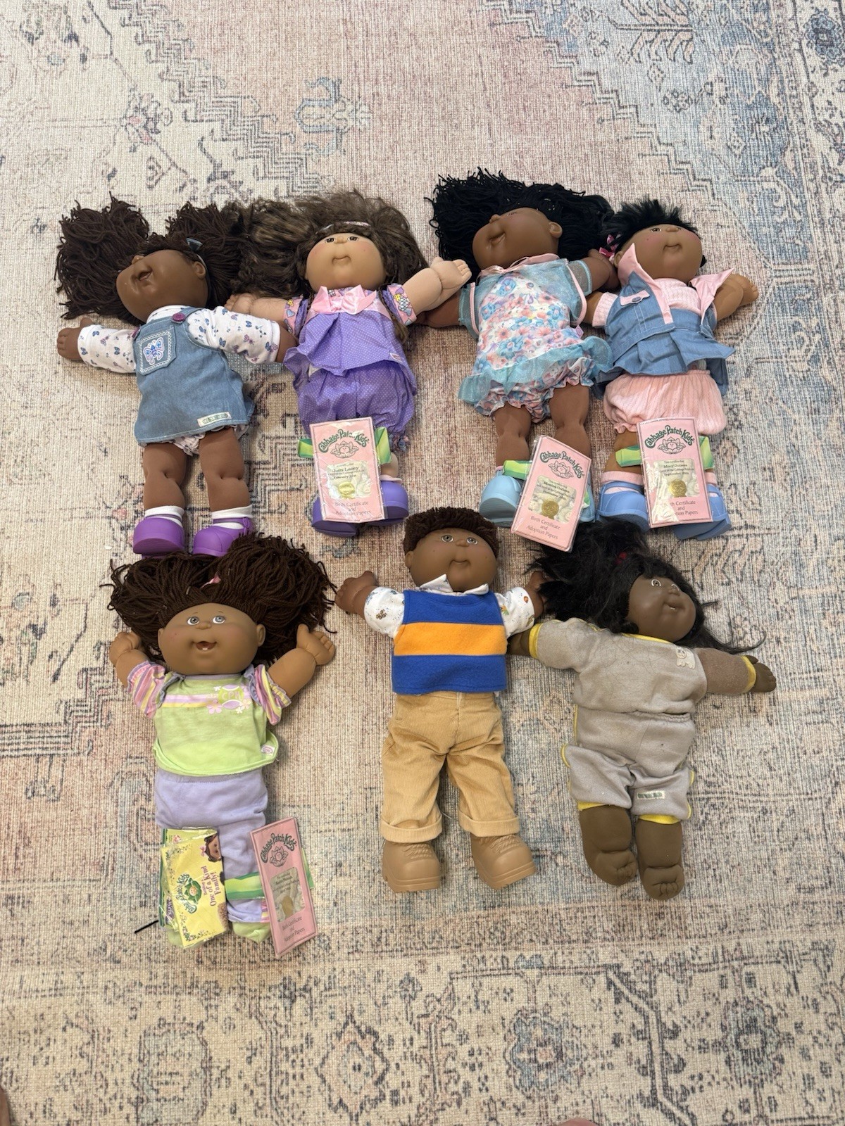 Lot of 7 Vintage Cabbage Patch Kids Dolls Open Box w/ Adoption Papers CPK