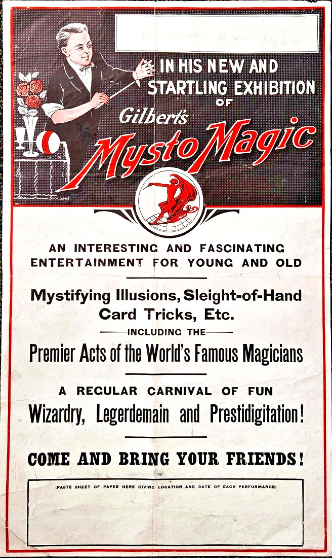 Antique 1917 Add Poster for Gilbert\'s Mysto-Magic from the Magic Act Kit Antique 1917 Add Poster for Gilbert\'s Mysto-Magic from the Magic Act Kit