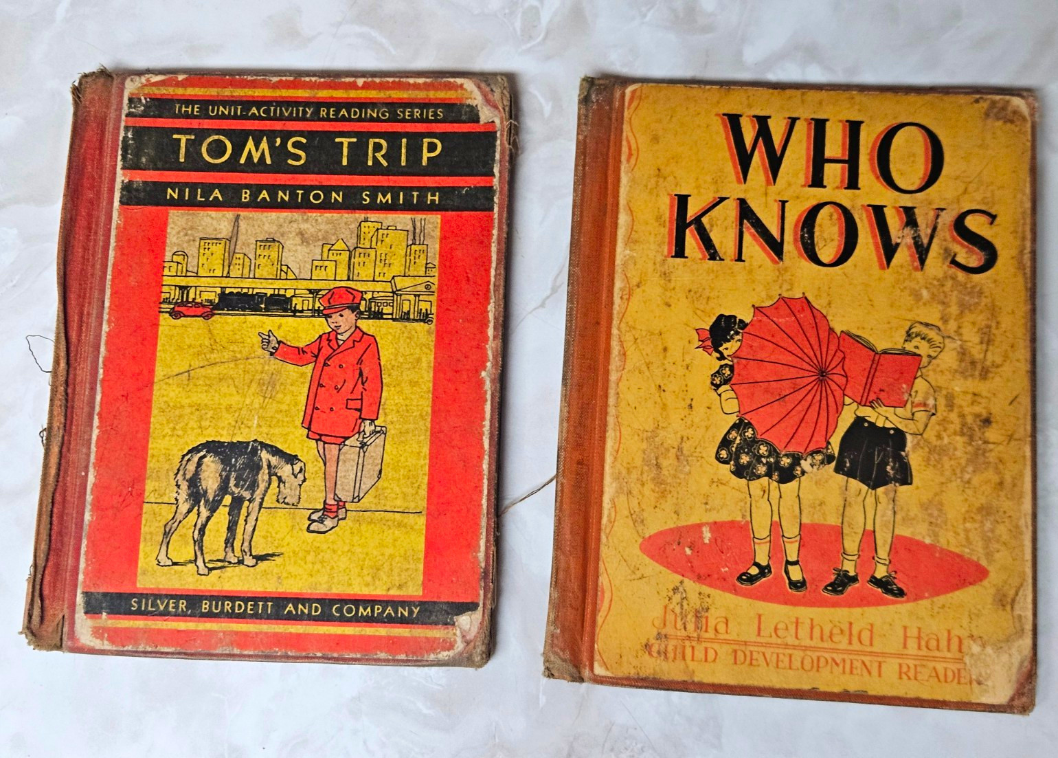 Antique 1930's Hardcover Illustrated Readers Tom's Trip & Who Knows Smith Hahn Antique 1930's Hardcover Illustrated Readers Tom's Trip & Who Knows Smith Hahn
