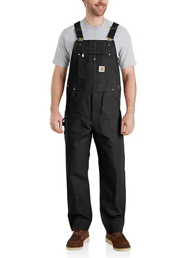 Carhartt R01 Men\'s Black Relaxed Fit Duck Bib Overalls Workwear