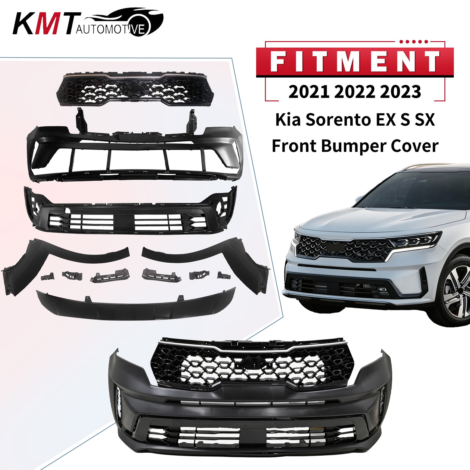New Complete Front Bumper Cover Grille Set For 2021 2022 2023 Kia Sorento Models