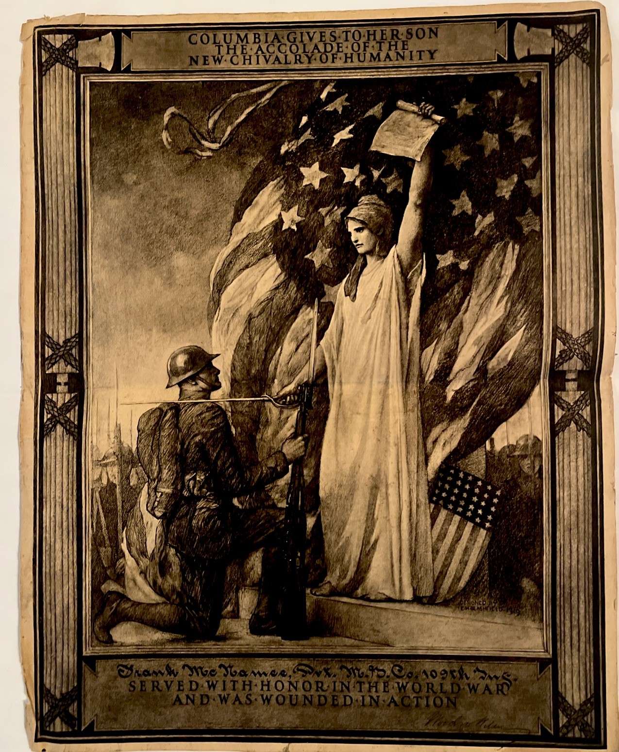 WWI Columbia Gives to Her Son Wounded in Action Certificate Penn 109th McNamee WWI Columbia Gives to Her Son Wounded in Action Certificate Penn 109th McNamee