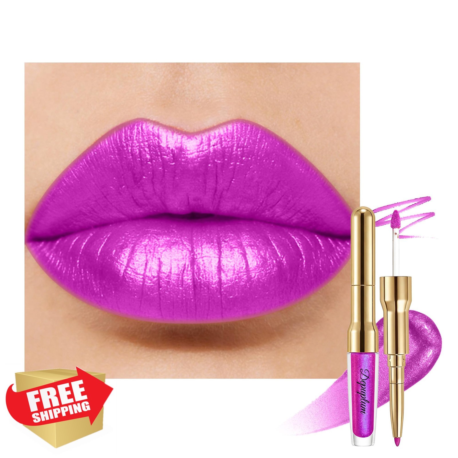 Depuplum Purple Metallic Lipstick Lip Liner 2-in-1 Shimmer GB12 Whisper