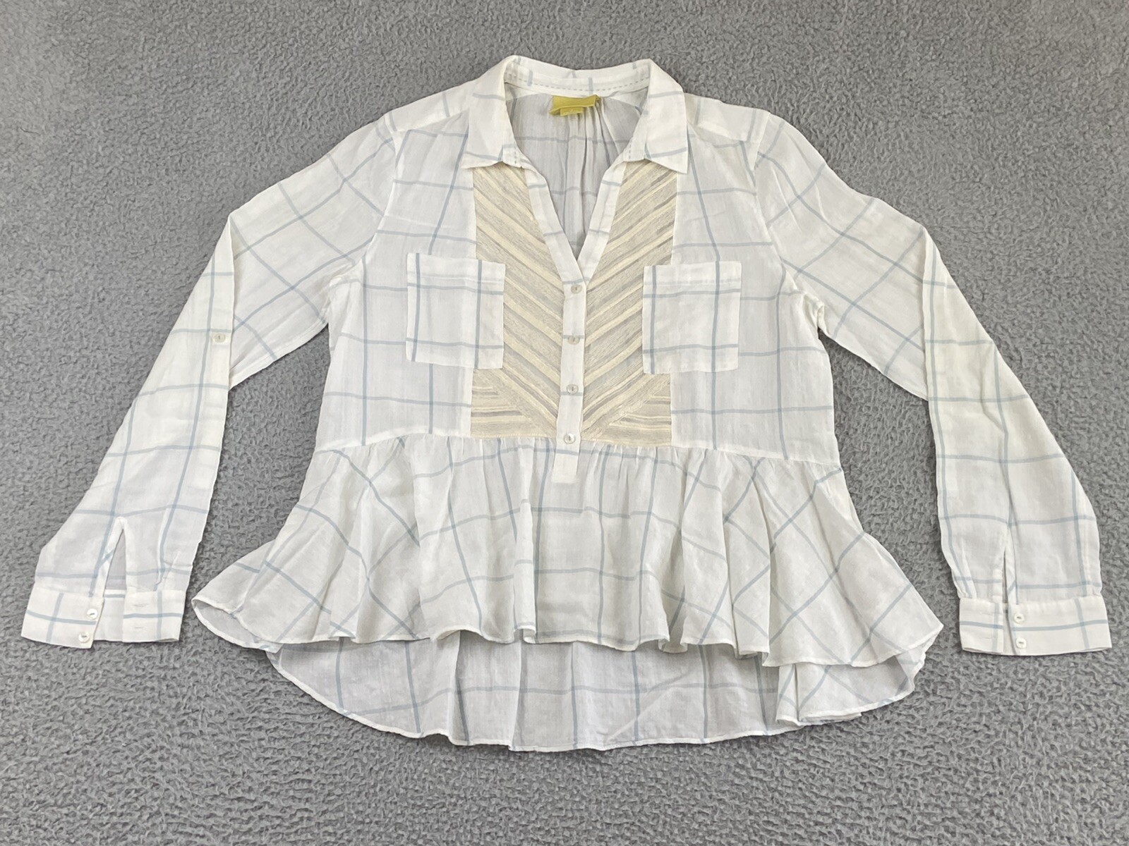 Maeve by Anthropologie Artsy Embroidered Lagenlook Roll Tab Blouse Shirt Top 12 Maeve by Anthropologie Artsy Embroidered Lagenlook Roll Tab Blouse Shirt Top 12