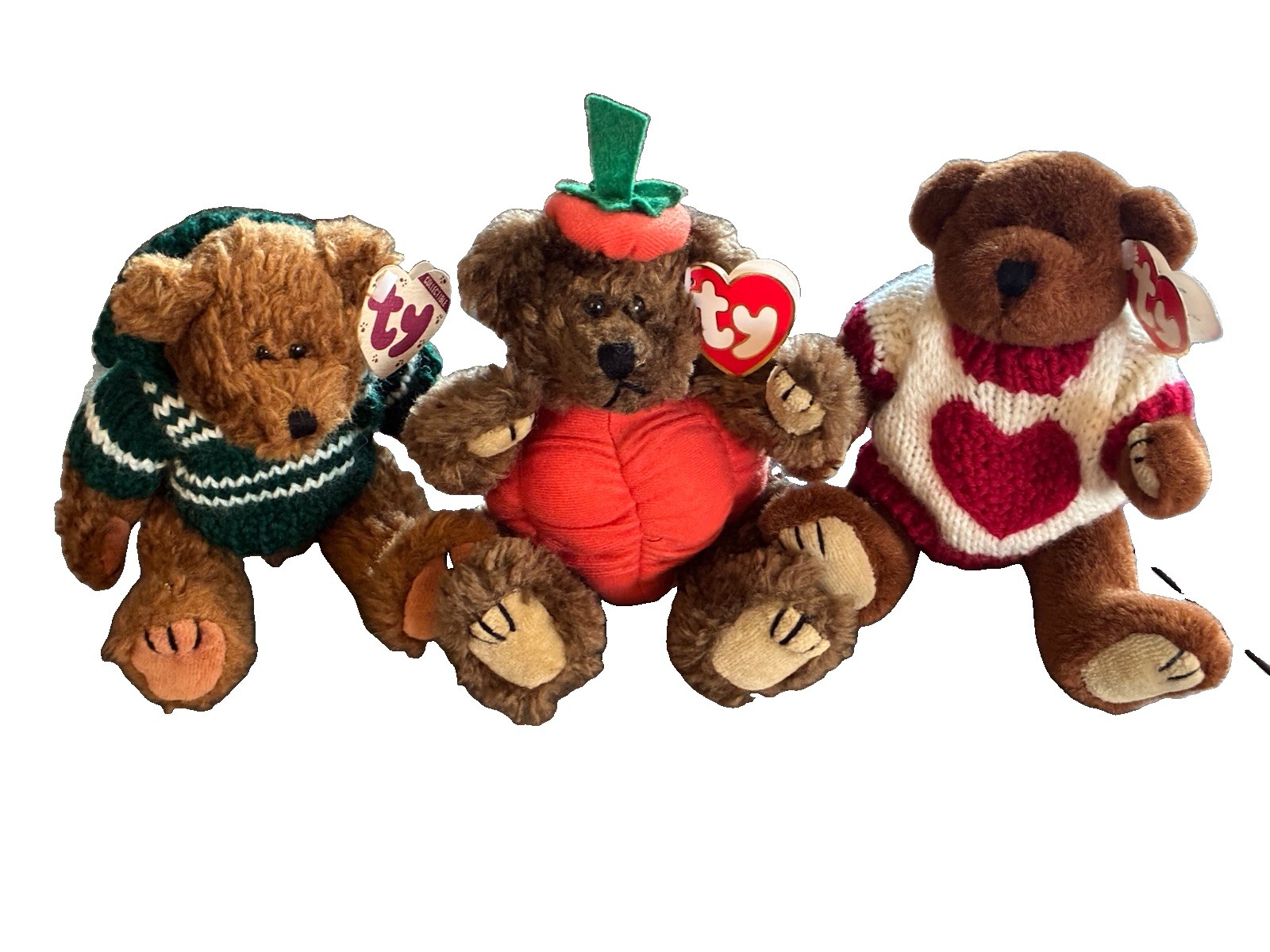Lot 3 Ty Attic Treasure Bears Peter Pumpkin Casanova Heart Mason Sweater Vintage