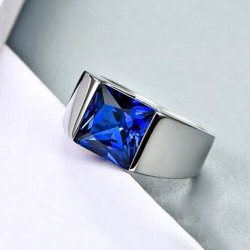 3Ct Princess Cut Blue Sapphire Men\'s Solitaire Engagement 925 Silver Gift Ring 3Ct Princess Cut Blue Sapphire Men\'s Solitaire Engagement 925 Silver Gift Ring