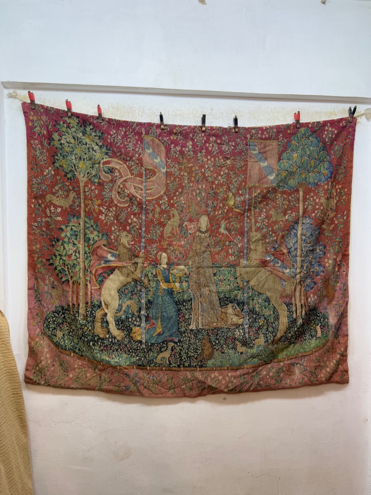 Vintage Fabulous French Aubusson Style Hand Printed Pictorial FigurativeTapestry Vintage Fabulous French Aubusson Style Hand Printed Pictorial FigurativeTapestry