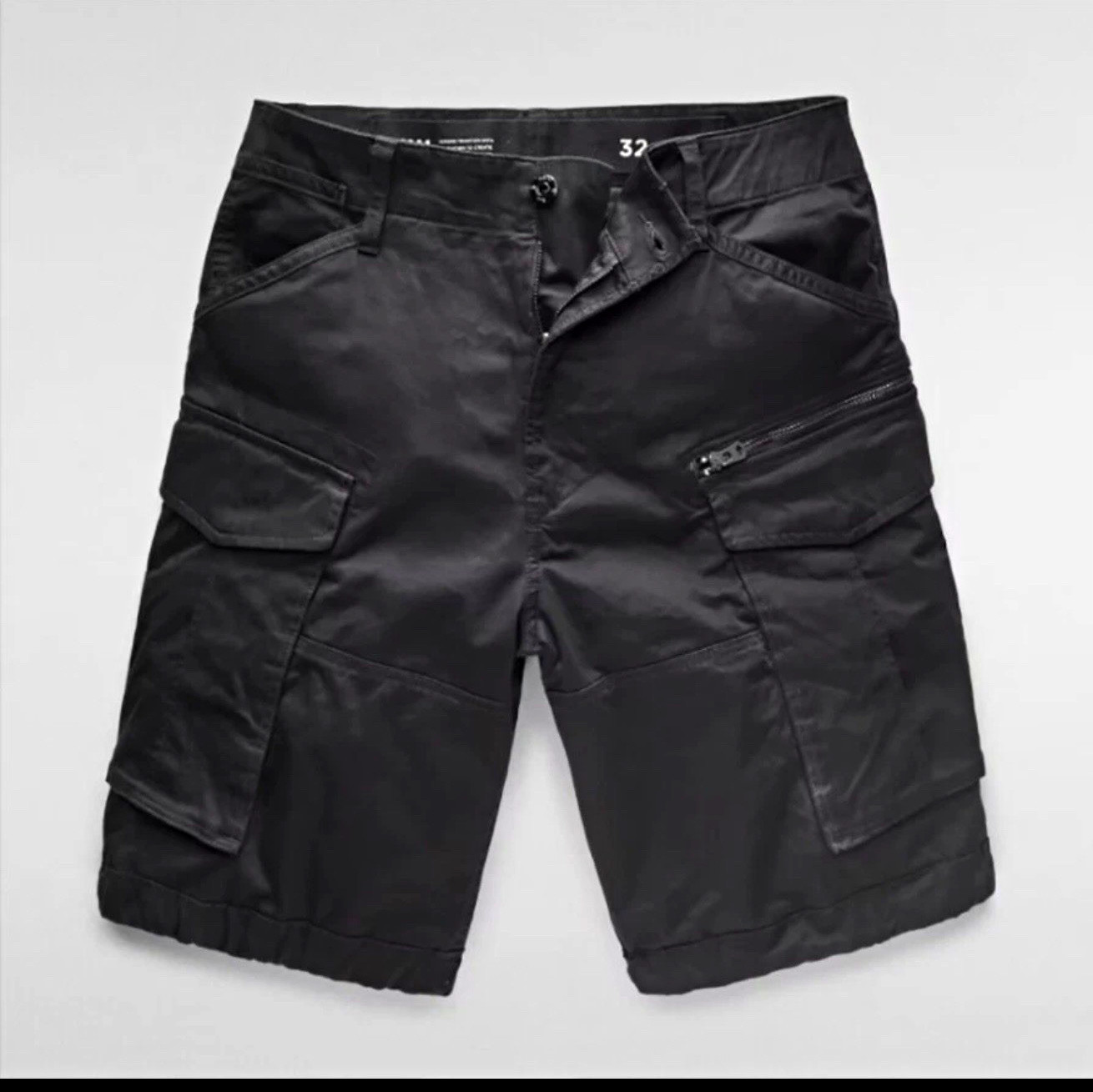 G-Star RAW Men’s Black Cargo Shorts Cotton Canvas Zip Closure Pockets G-Star RAW Men’s Black Cargo Shorts Cotton Canvas Zip Closure Pockets
