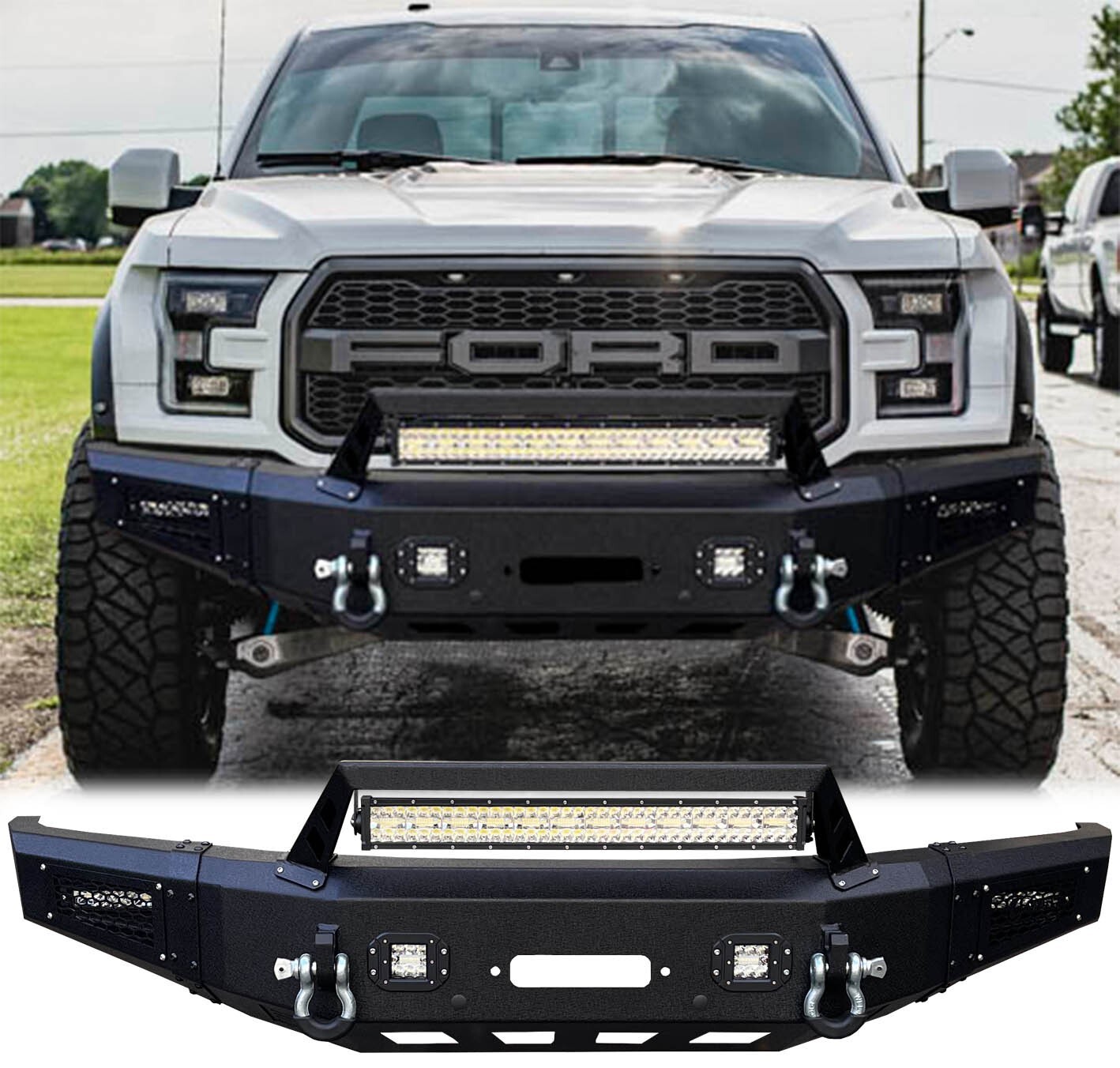 Vijay New Steel Front Bumper W/Winch Plate+LED Lights For 2015-2017 Ford F150