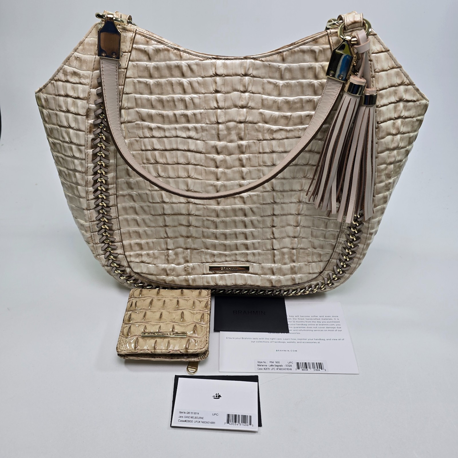 Brahmin Marianna Latte Sagrado Melbourne Leather Tote Purse & Jane Wallet Set