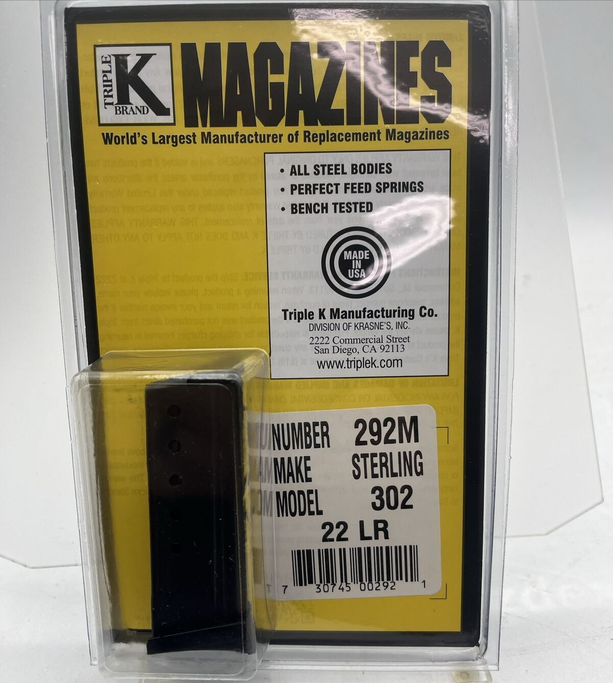 Triple K Sterling Arms Model 302 6 Round 22LR Magazine 292M NEW Mag Clip