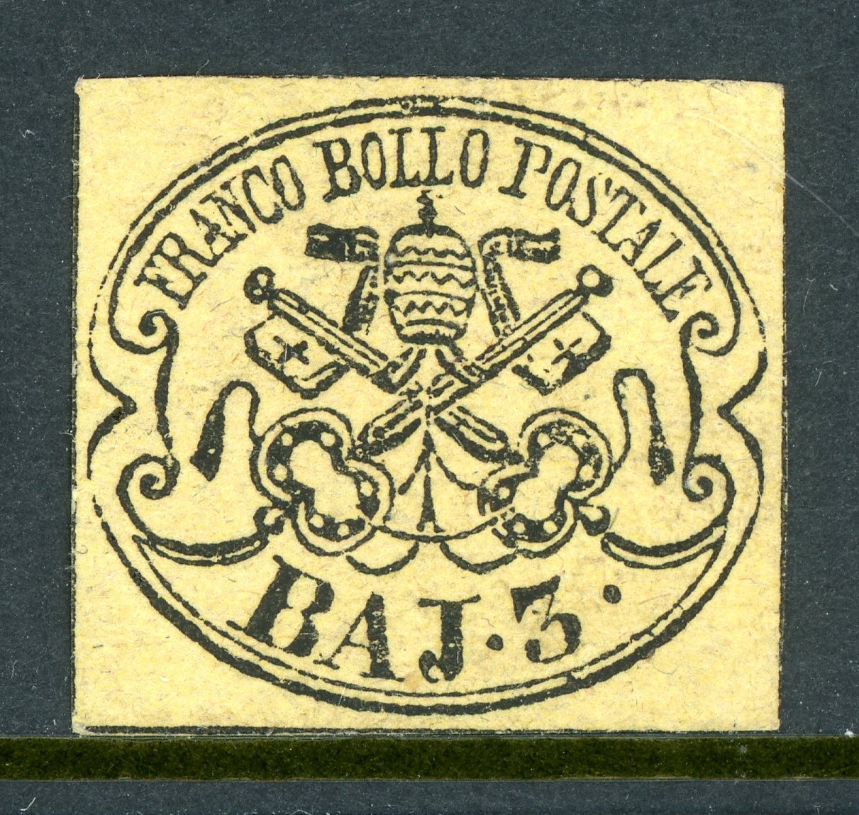 Italy 1852 Roman States 3b Yellow Buff Scott #4c BPP Mint O368