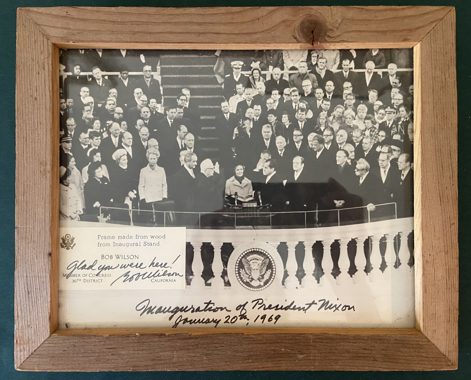 Wood Frame from Richard Nixon\'s Inauguration Stand Photo 1969 Bob Wilson Signed Wood Frame from Richard Nixon\'s Inauguration Stand Photo 1969 Bob Wilson Signed