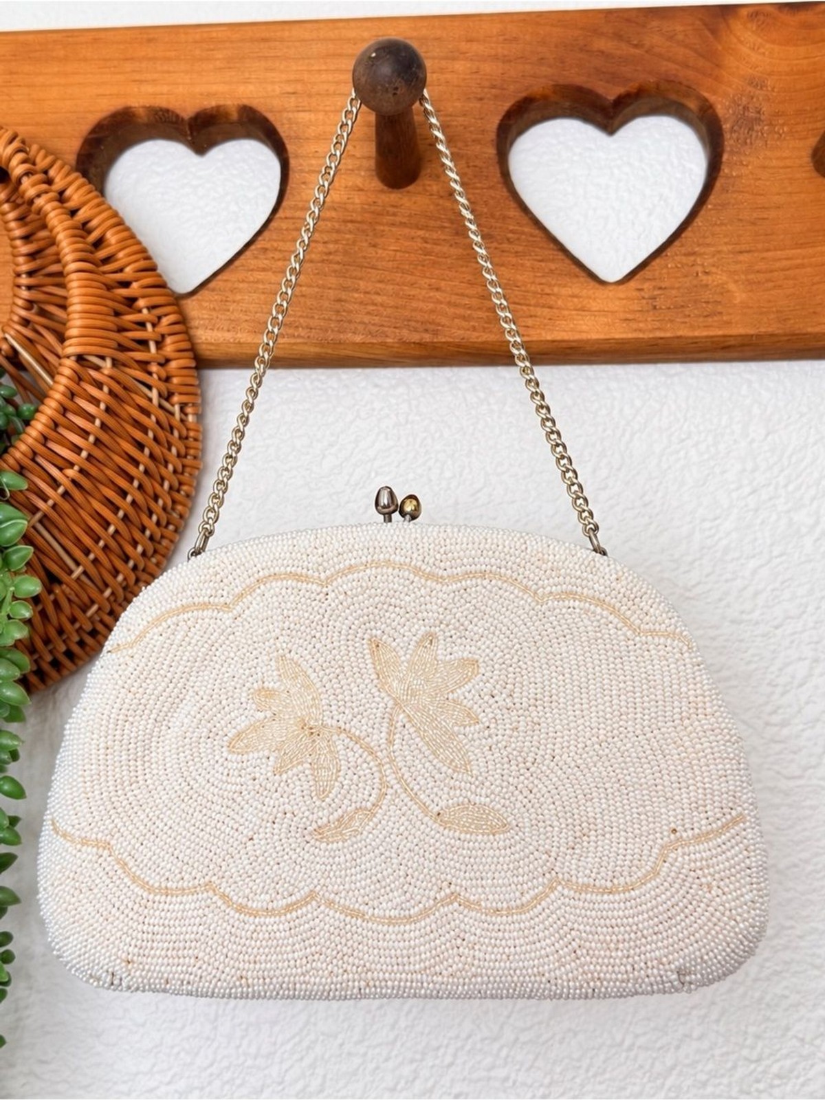 1960 Vintage Penneys Beaded Purse Made in Japan Ivory Floral Evening Clutch Bag 1960 Vintage Penneys Beaded Purse Made in Japan Ivory Floral Evening Clutch Bag