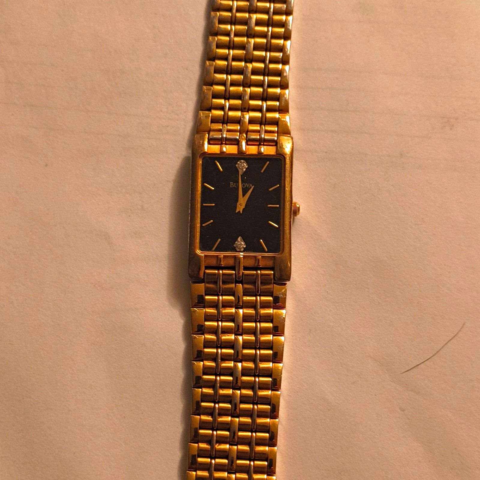 Bulova Diamond Men's Gold-Tone Rectangle Black Dial Quartz Bracelet Watch Bulova Diamond Men's Gold-Tone Rectangle Black Dial Quartz Bracelet Watch