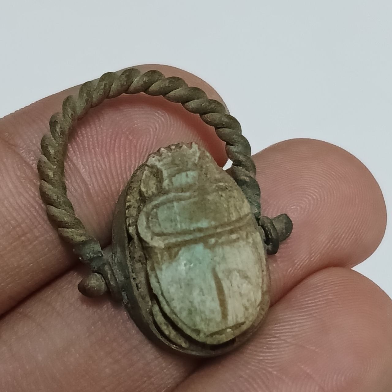 Ancient Egyptian scarab ring copper metal vintage design, unique jewelry gifts